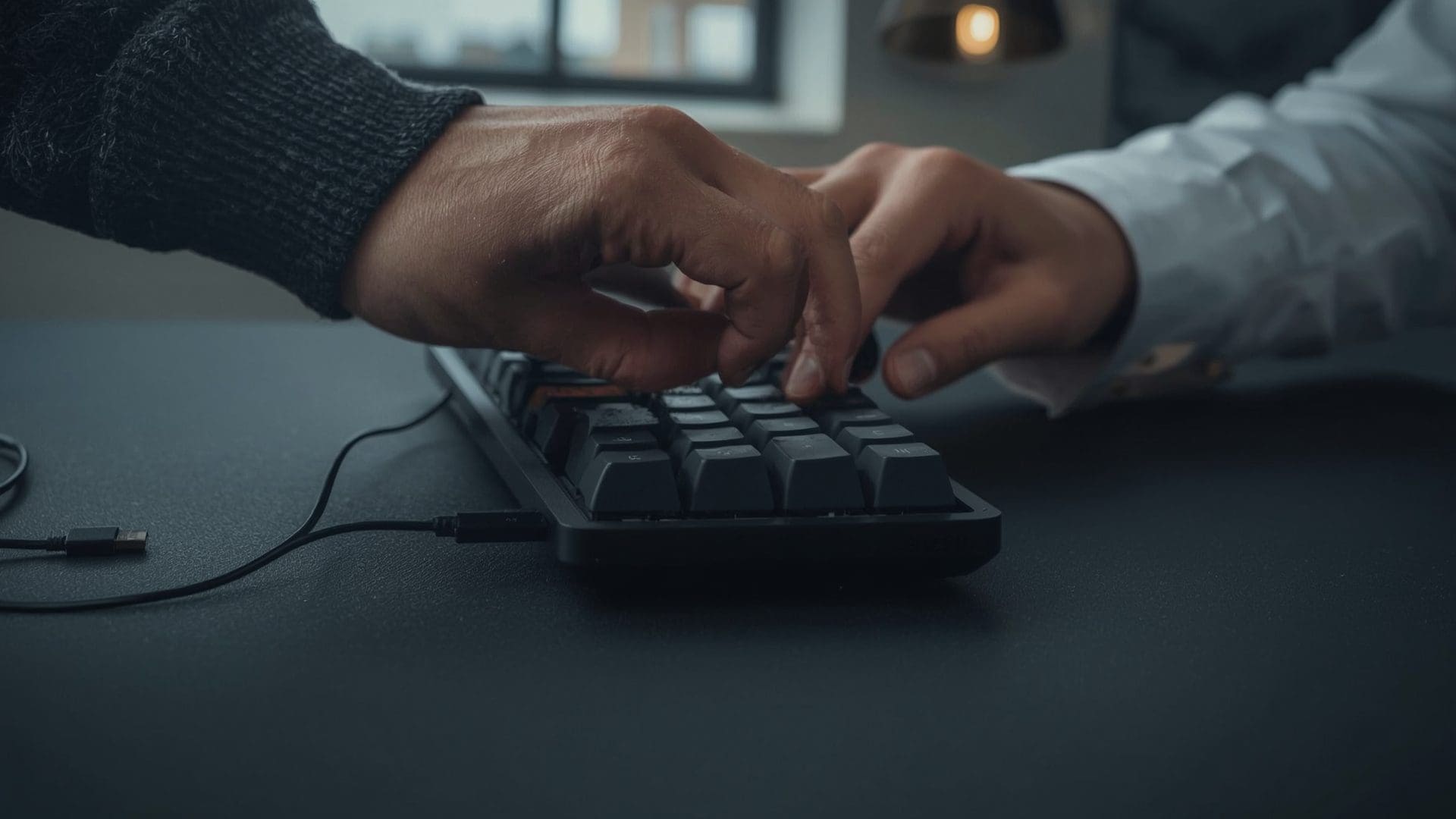 Close-up of hands typing on keyboard highlighting IT security risks of remote access outsourcing