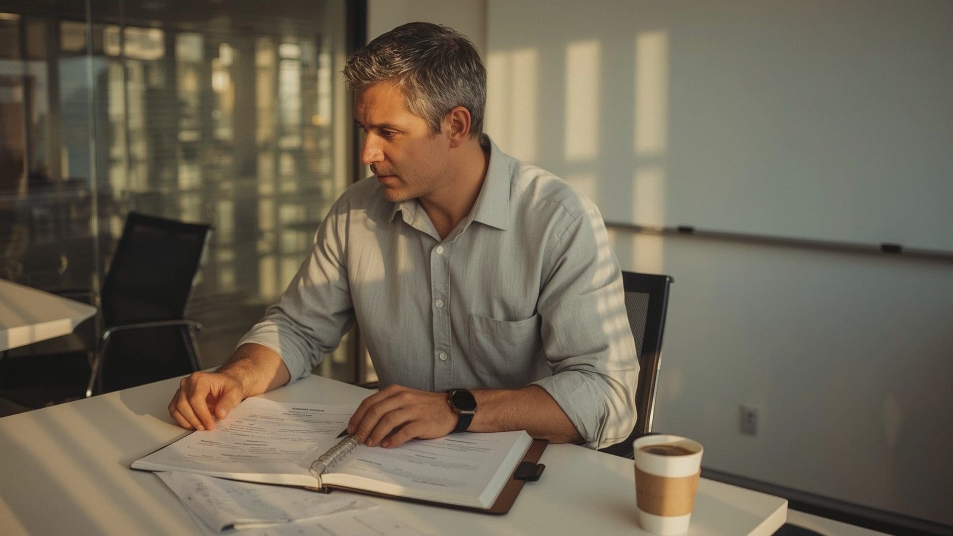 Small business owner reviewing IT outsourcing costs and monthly budget spreadsheet documents