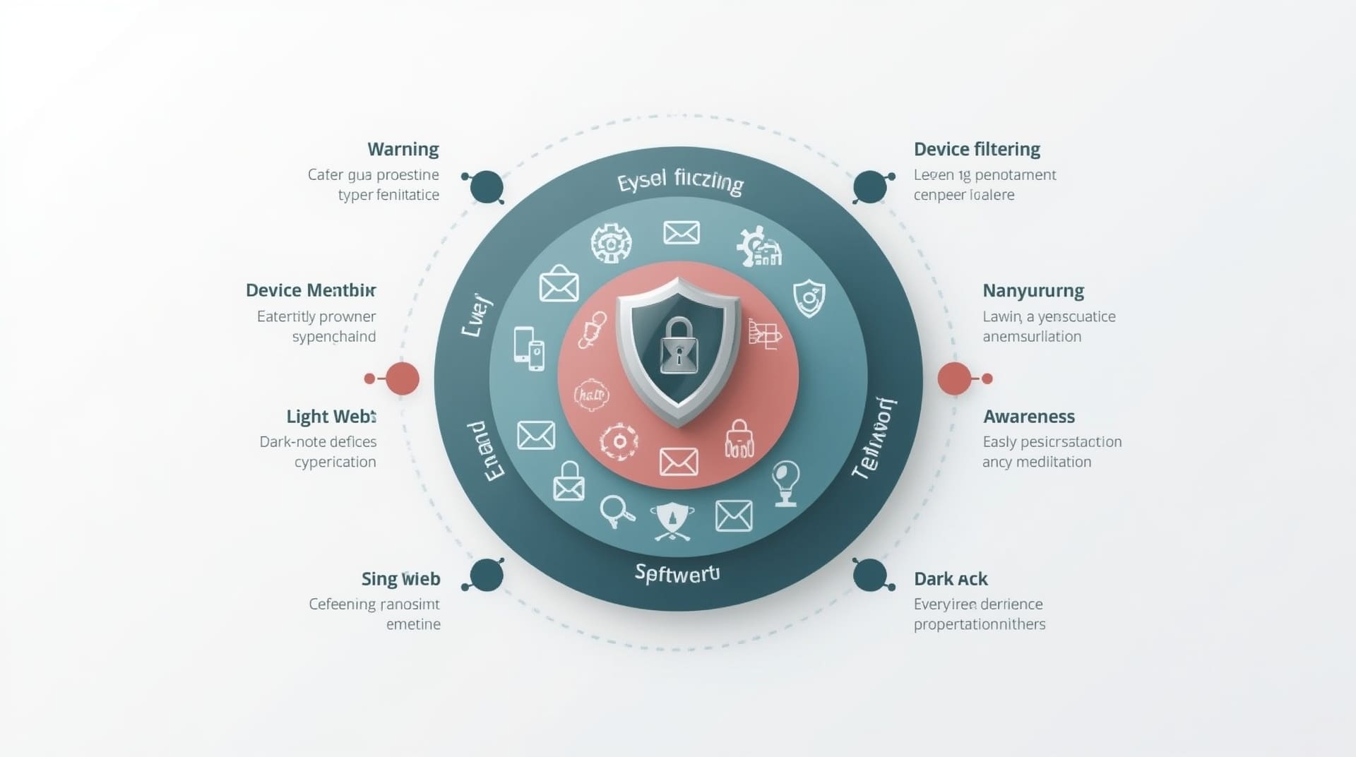 Layered cybersecurity shield infographic showing protection tools for nonprofit organizations