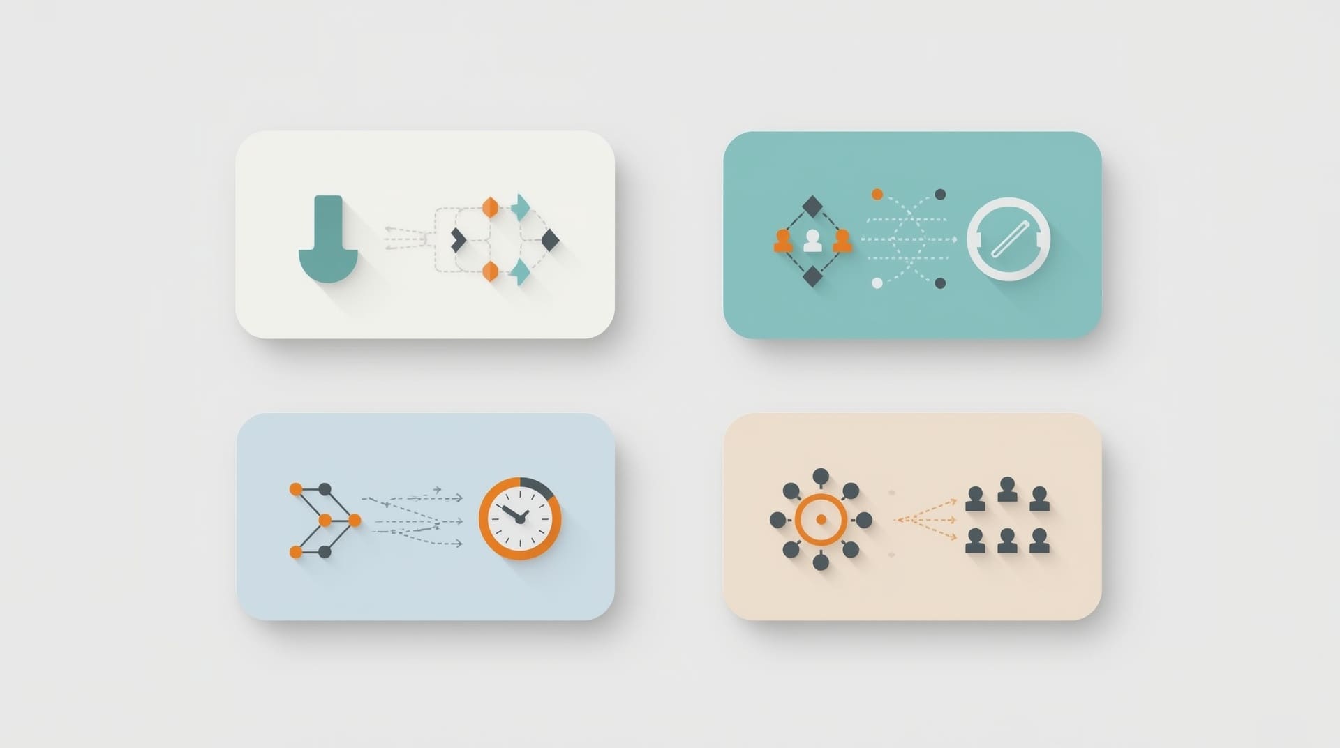 Four VoIP hunt group ring strategies shown as visual icon diagrams in grid layout