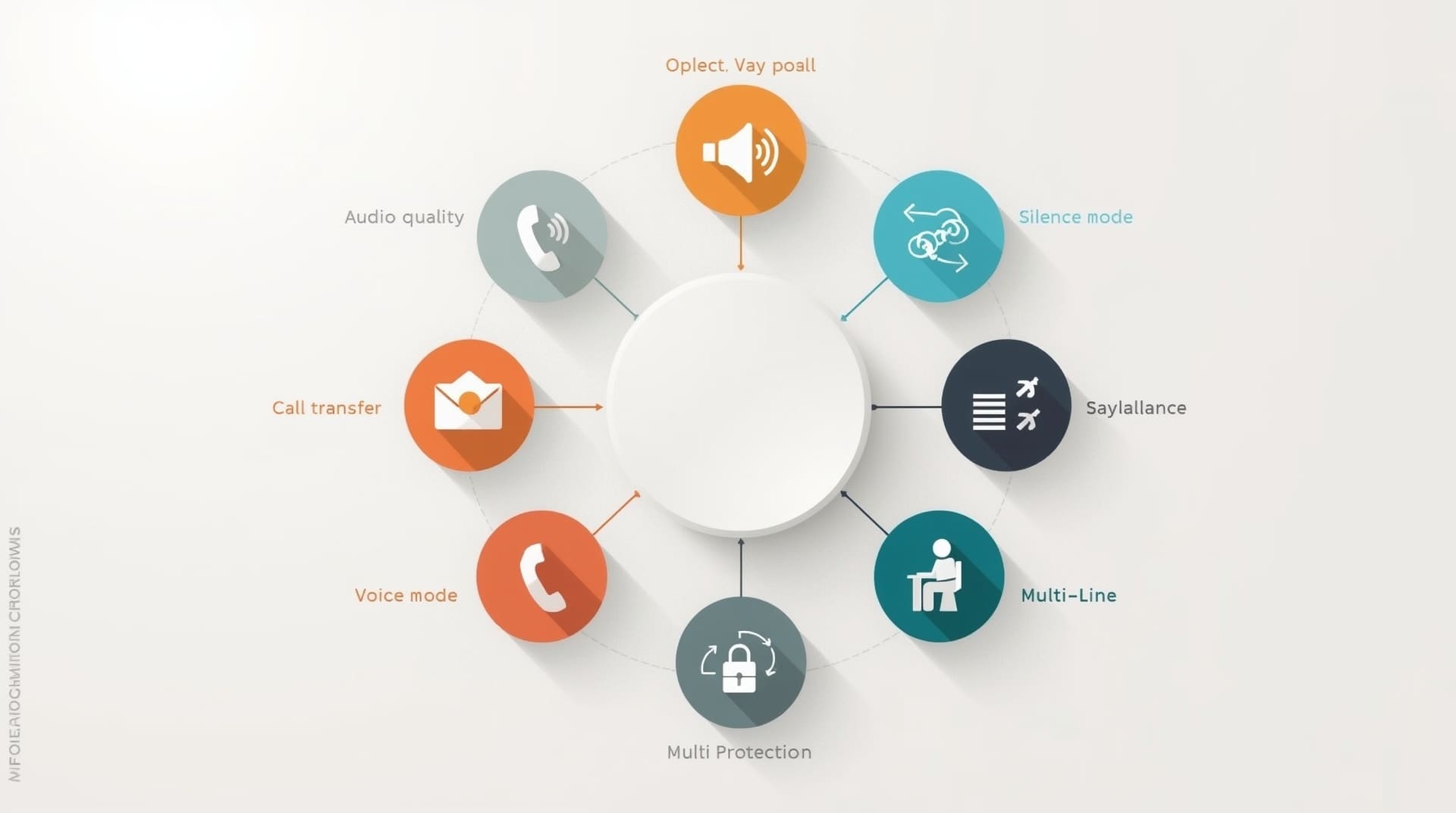 Infographic showing core softphone app features including encryption presence and voicemail
