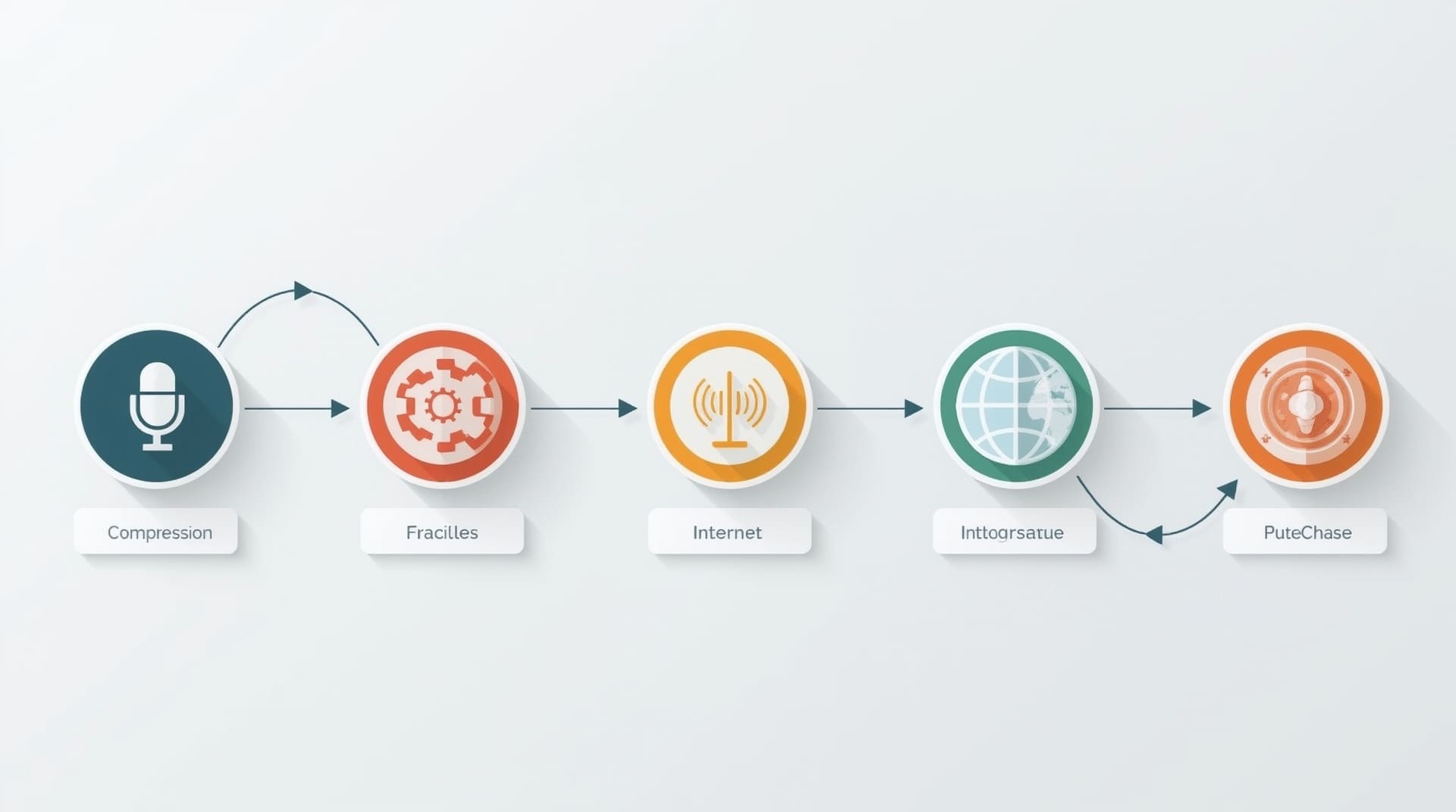 Infographic showing five-stage VoIP packet switching voice data flow process