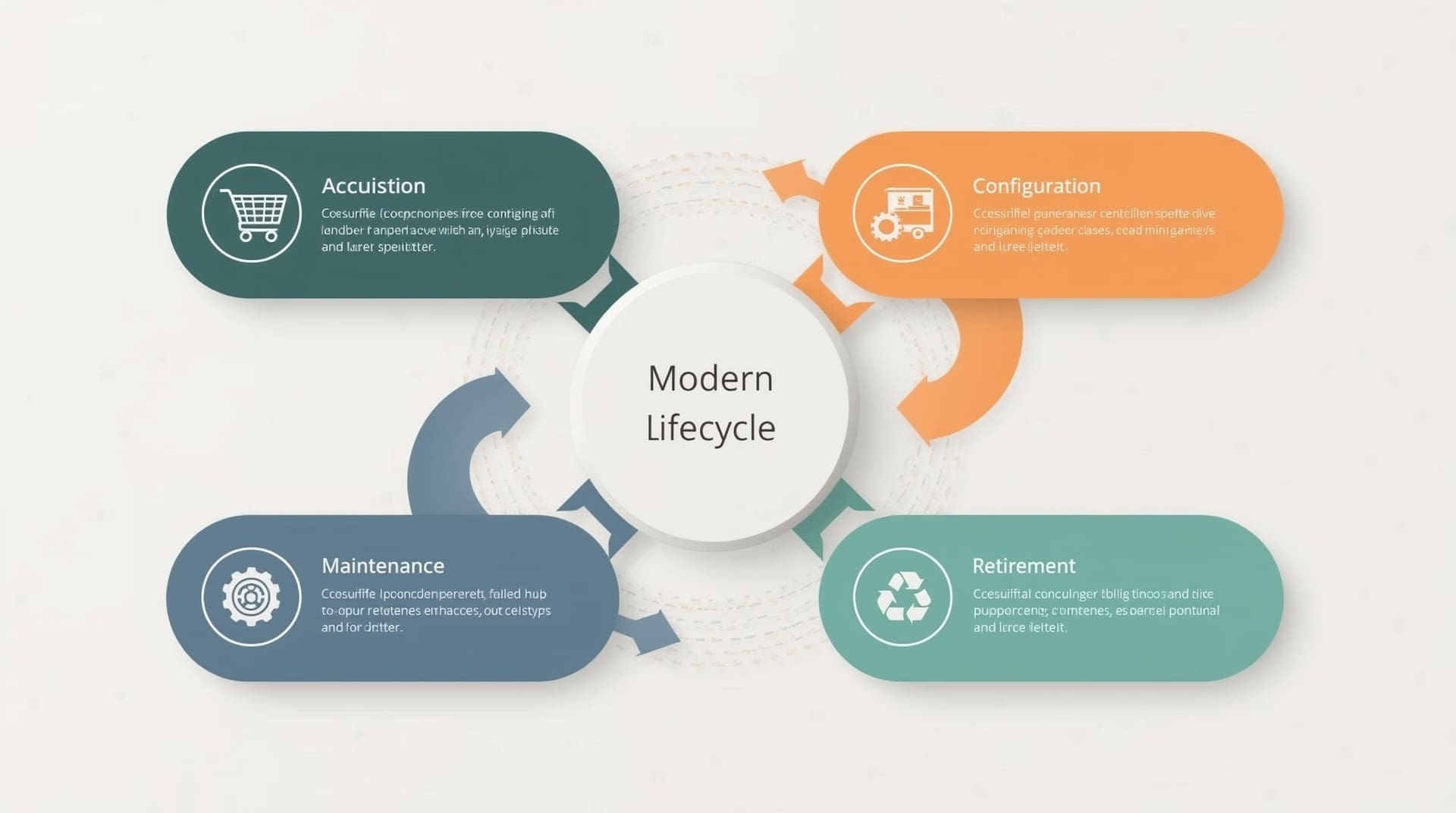 IT asset lifecycle stages from procurement to retirement illustrated as connected flow diagram