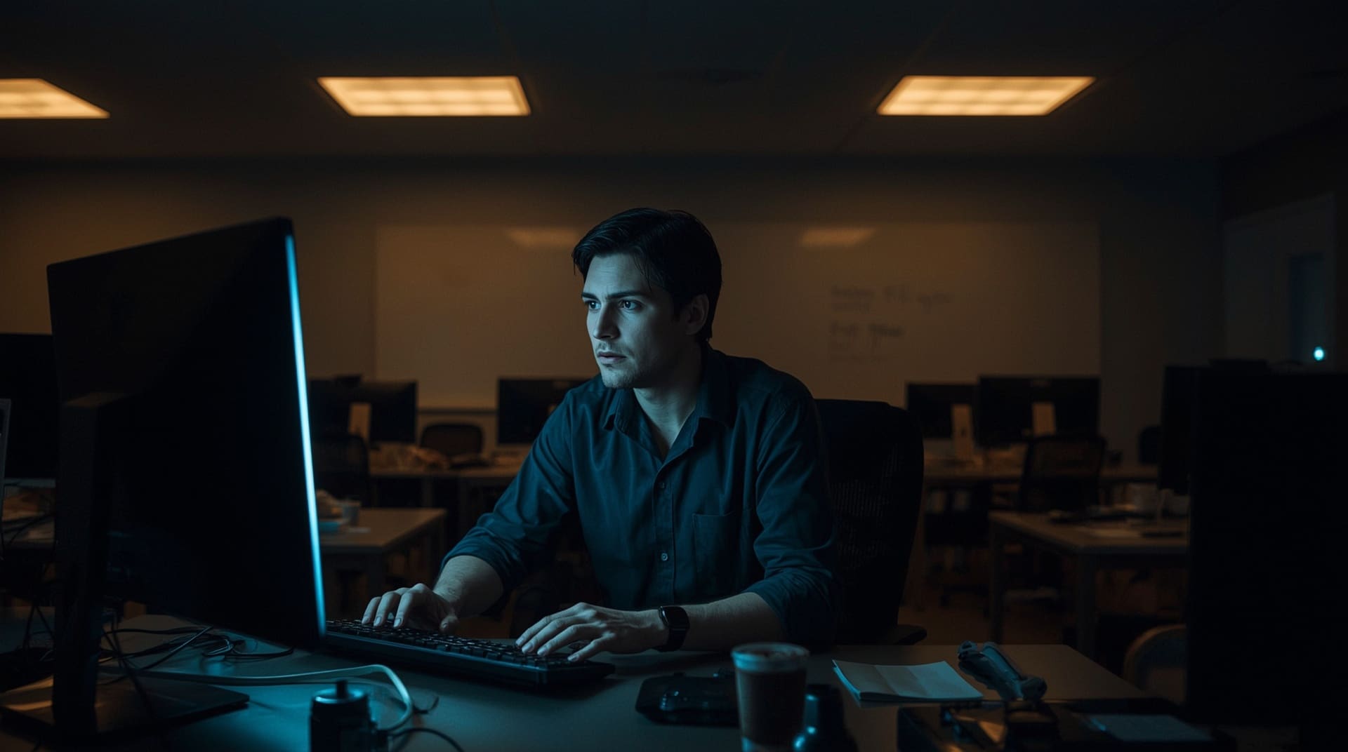 Office worker alone at night needing urgent IT support outside business hours SLA coverage