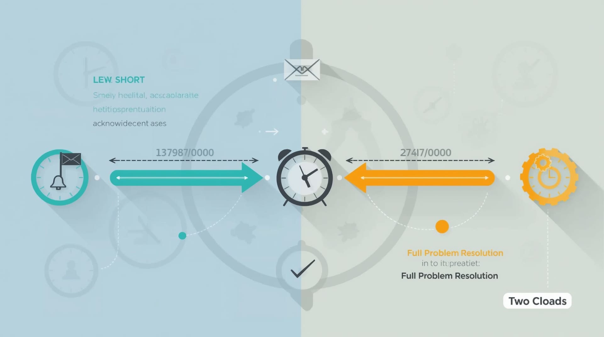 Split infographic comparing IT support SLA response time versus full resolution time timelines